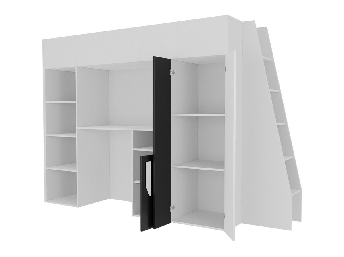 Loft bed Hartford 355 (White + Glossy white + Black)