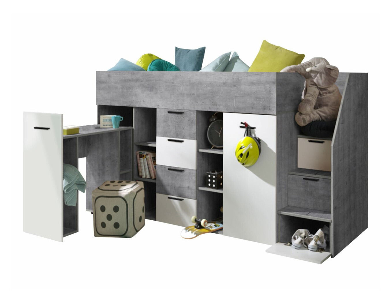 Loft bed Hartford 364 (Concrete + White)