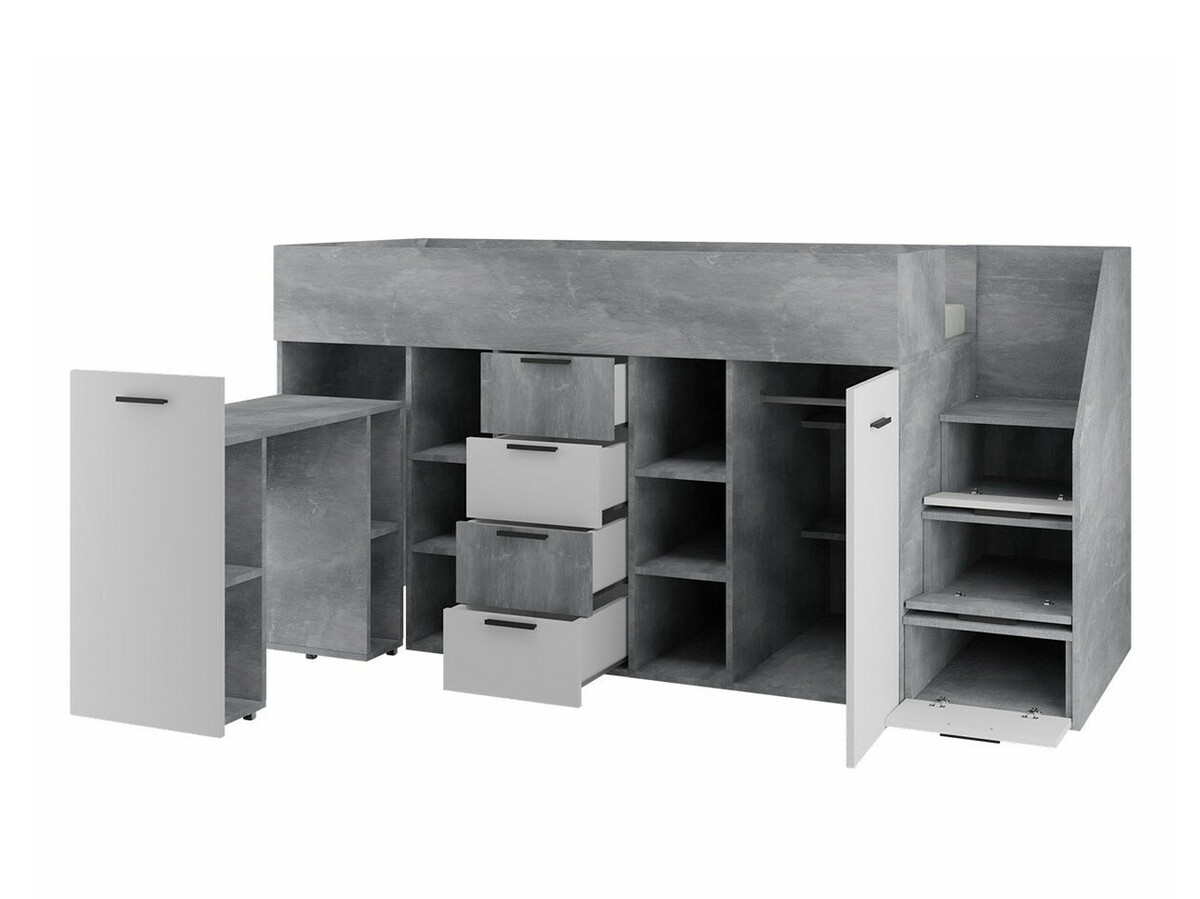 Loft bed Hartford 364 (Concrete + Wotan Oak)