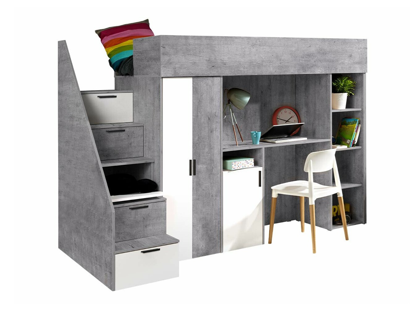 Loft bed Hartford 365 (Concrete + White)