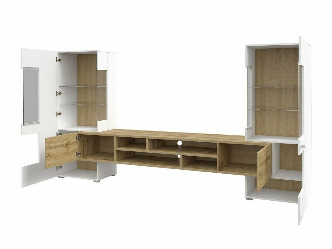 Σετ επίπλων σαλονιού Mondalo 105 (Δρυς wotan + Γυαλιστερό λευκό)