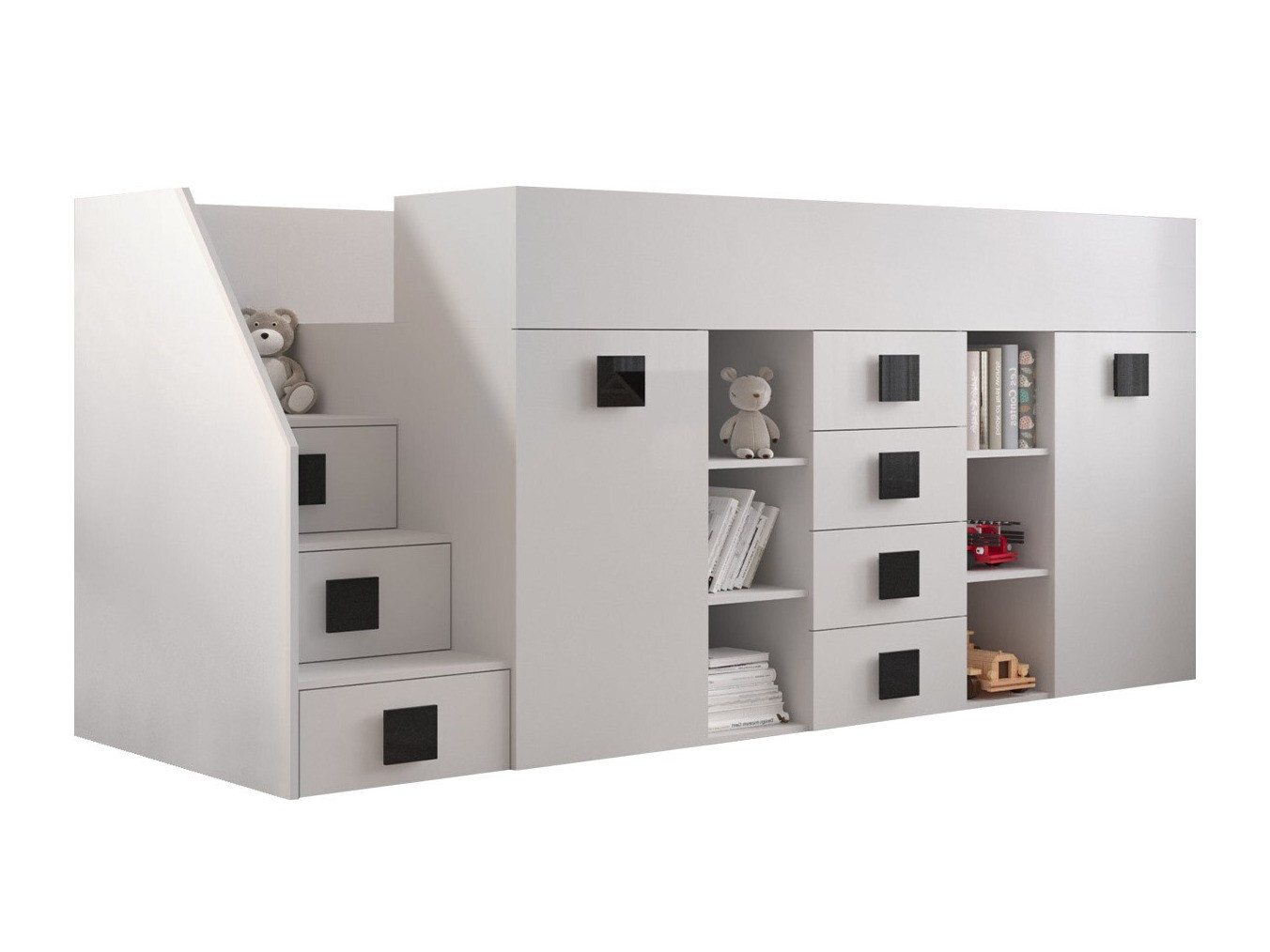 Loft bed Hartford 366 (White + Glossy white + Black)