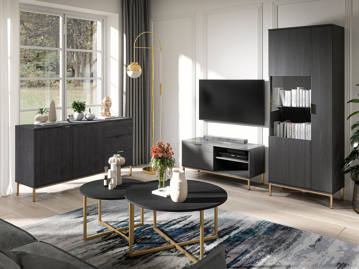 Τραπέζι Tv Providence R105 (Μαύρο δρυς + Χρυσό)