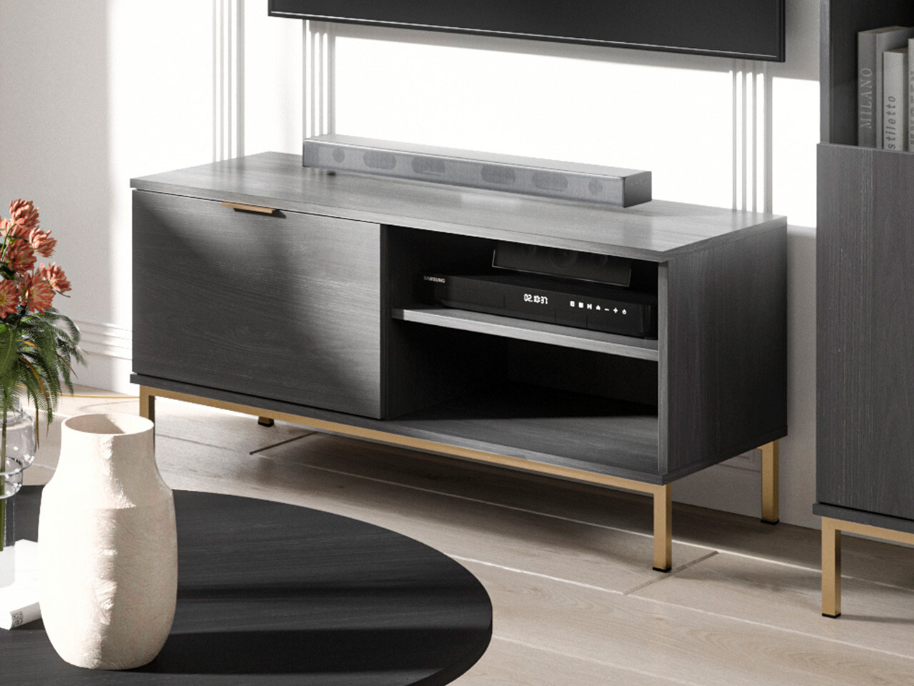 TV stand Providence R105 (Black oak + Golden)