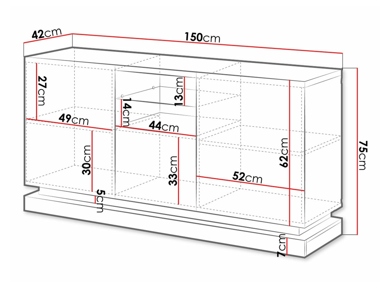 Μπουφέ Linar (Μαύρο + Γυαλιστερό μαύρο)
