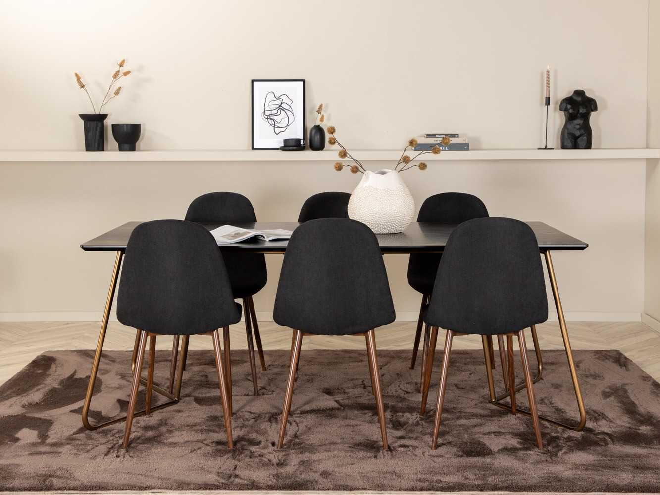 Σετ τραπεζαρίας Dallas 2713 (Μαύρο + Καρυδί)