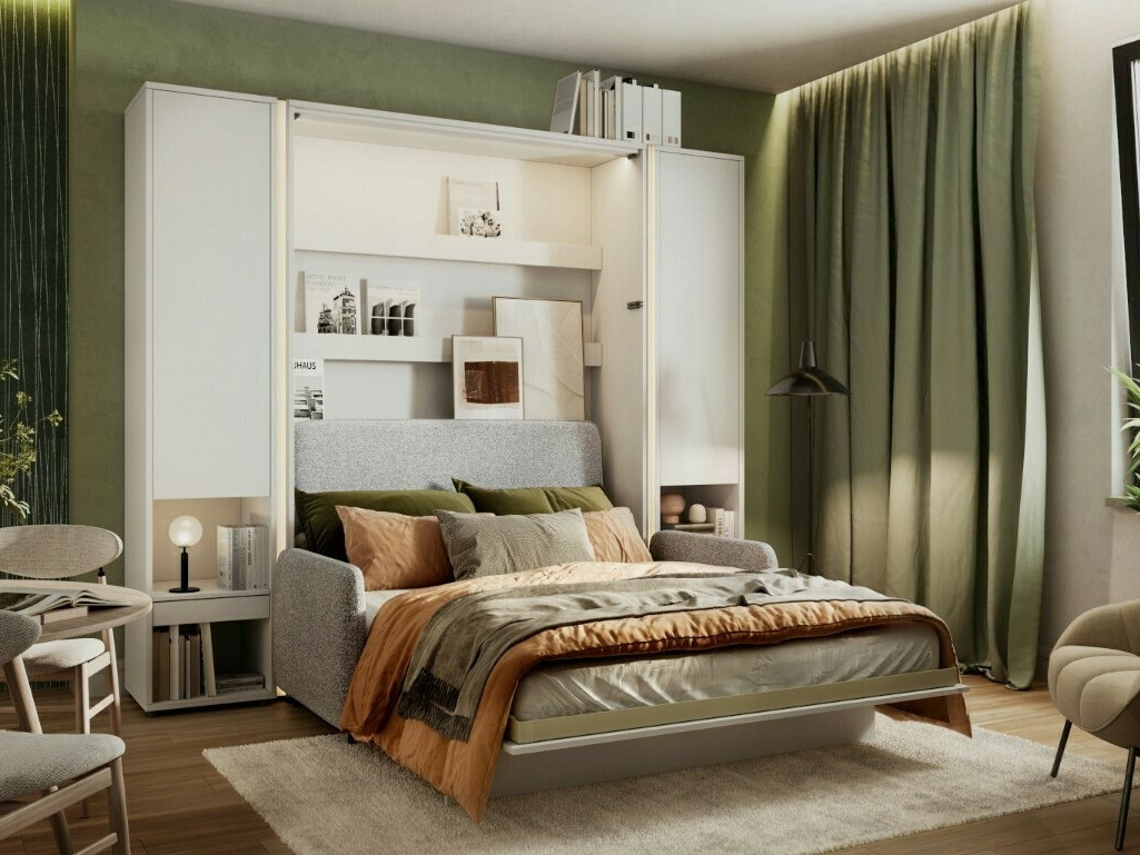 Κρεβάτι τοίχου Concept Pro Lenart Levfere 138 (Γυαλιστερό λευκό + Γκρι)