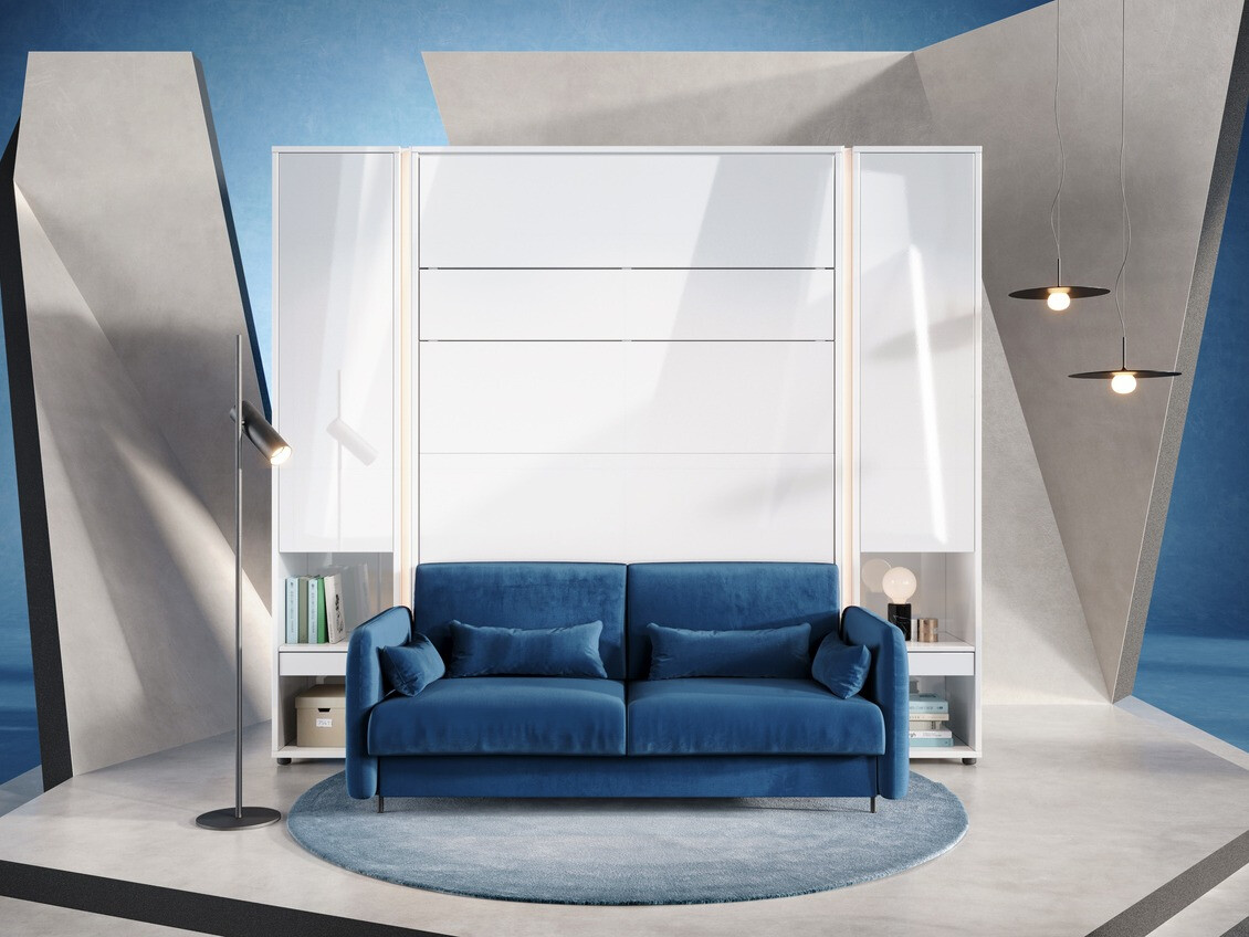 Σετ επίπλων Concept Pro Lenart VI (Γυαλιστερό λευκό + Άσπρο + Μπλε)