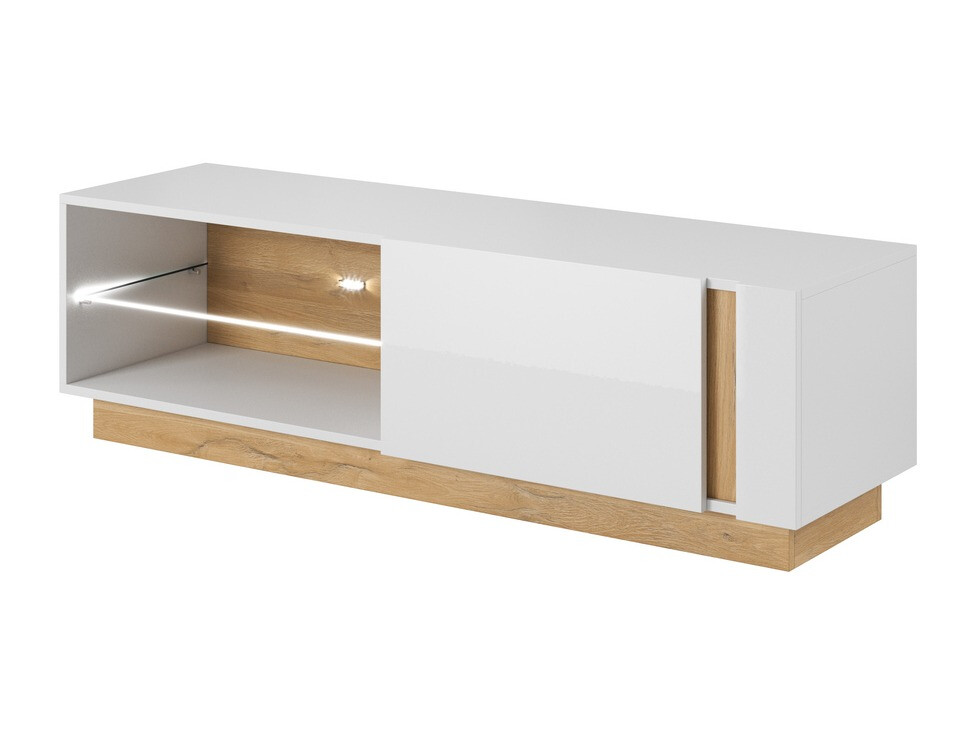 TV stand Novbela 107 (White + Glossy white + Grandson oak)
