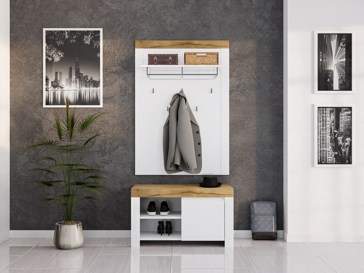 Hallway set Sonsoru 140 (White + Glossy white + Wotan Oak)