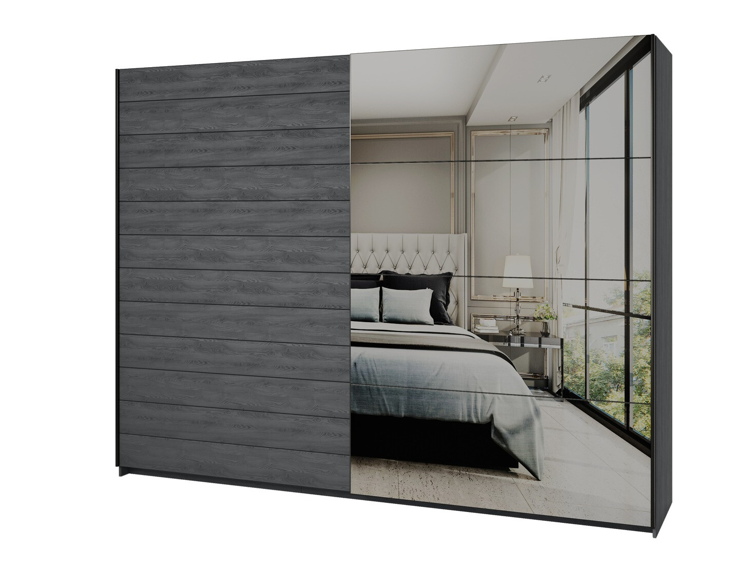 Ντουλάπα Levruvu 105 (Γκρι δρυς + Μαύρο)