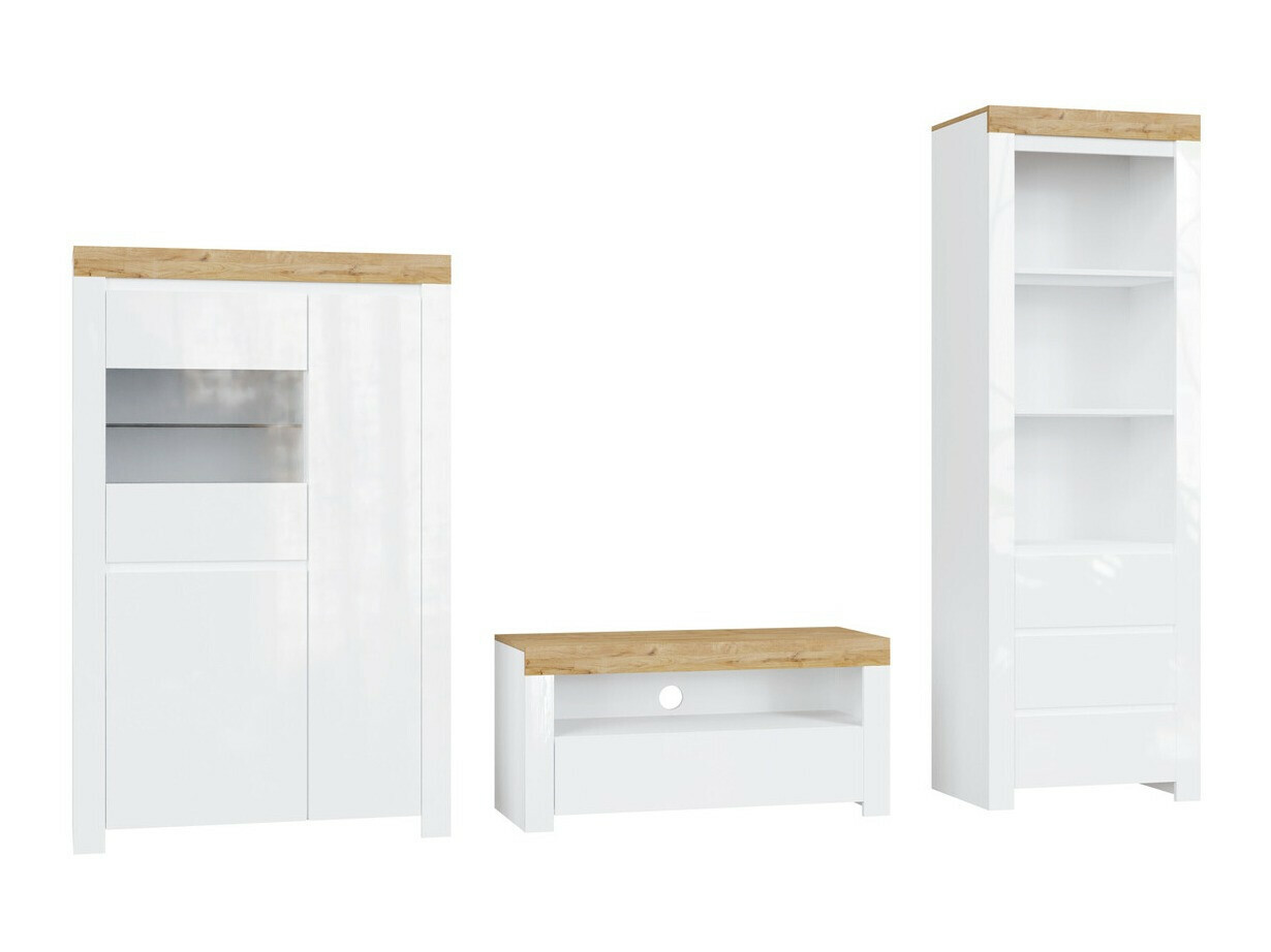 Living room set Sonsoru 146 (White + Glossy white + Wotan Oak)