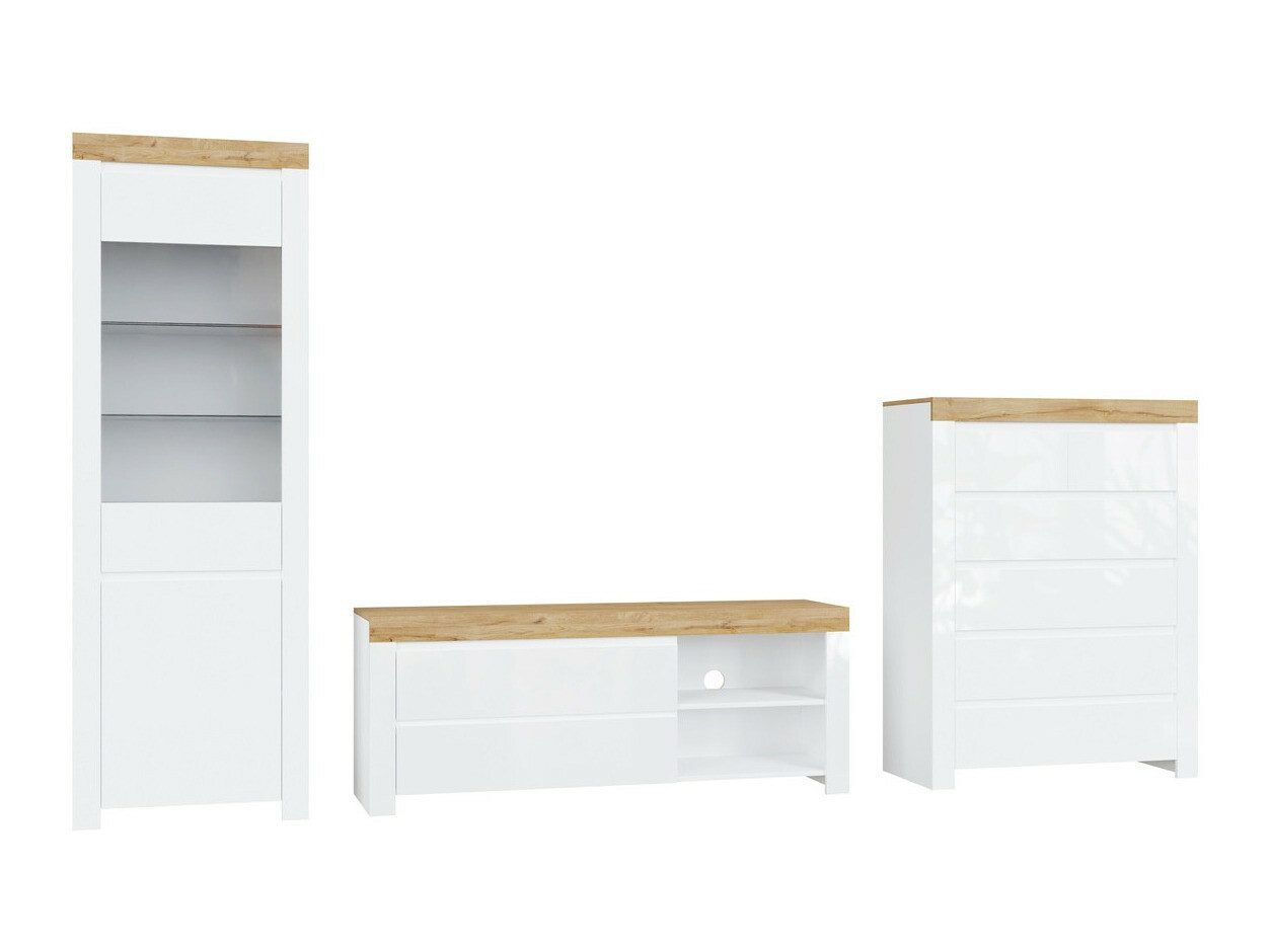Living room set Sonsoru 149 (White + Glossy white + Wotan Oak)