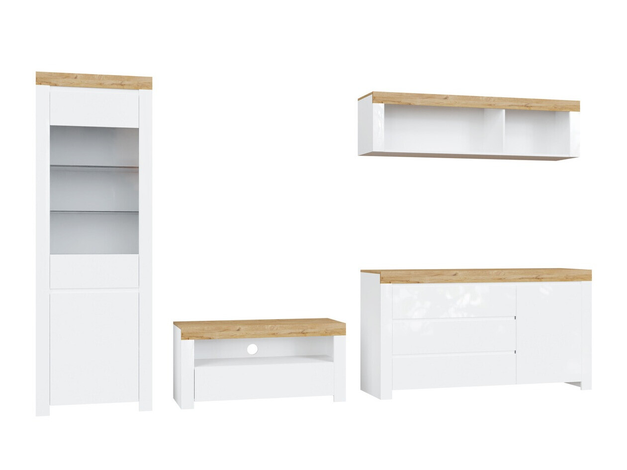 Σετ επίπλων σαλονιού Sonsoru 144 (Άσπρο + Γυαλιστερό λευκό + Δρυς wotan)