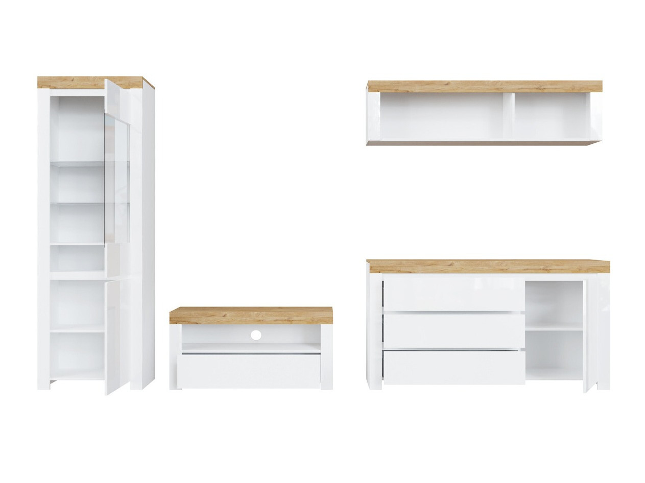 Σετ επίπλων σαλονιού Sonsoru 144 (Άσπρο + Γυαλιστερό λευκό + Δρυς wotan)