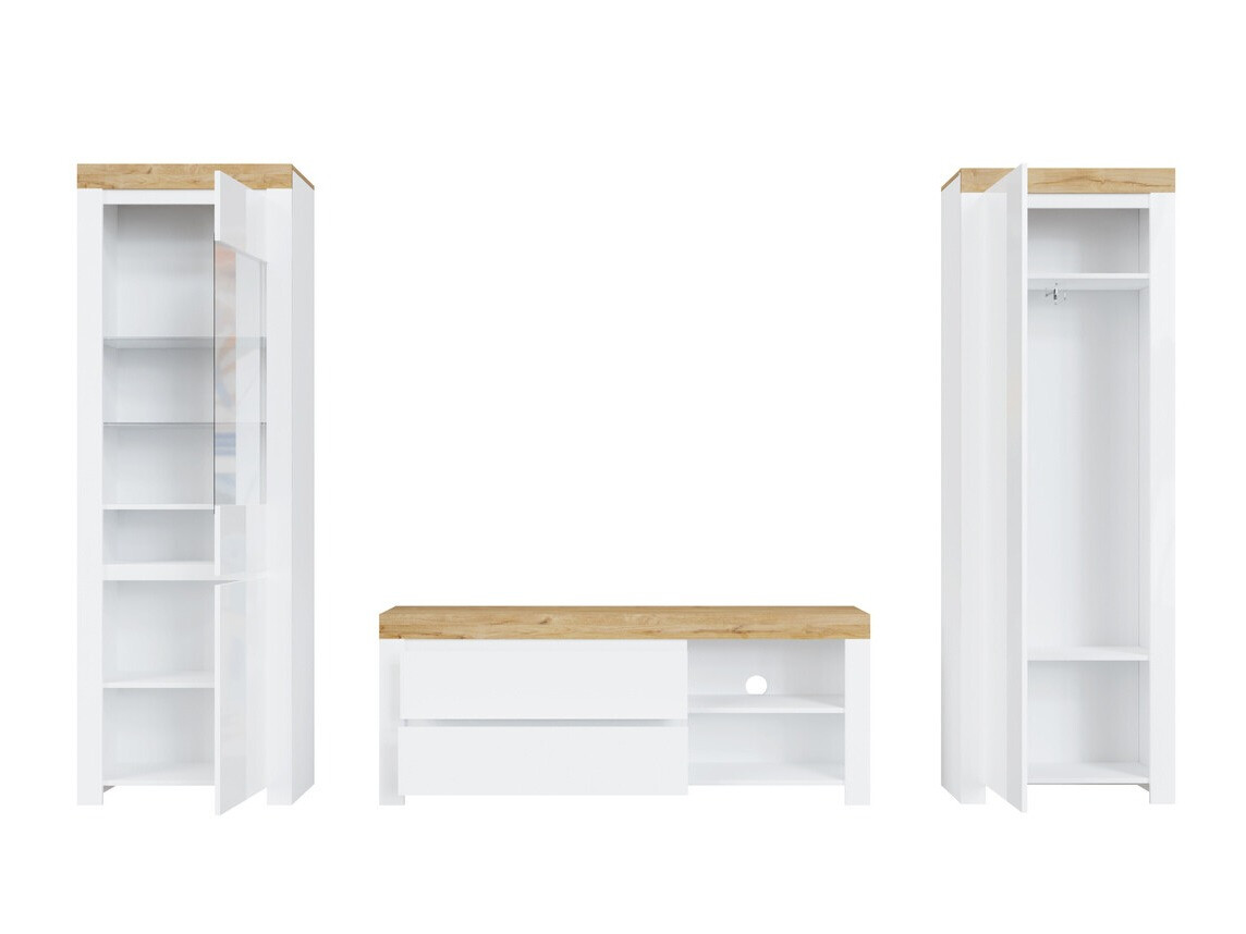 Σετ επίπλων σαλονιού Sonsoru 148 (Άσπρο + Γυαλιστερό λευκό + Δρυς wotan)