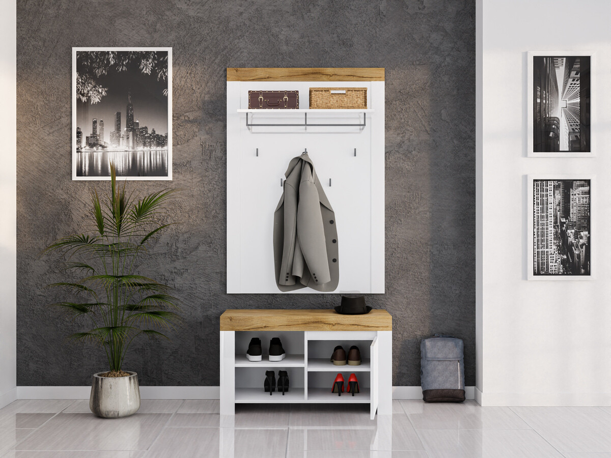 Hallway set Sonsoru 140 (White + Glossy white + Wotan Oak)