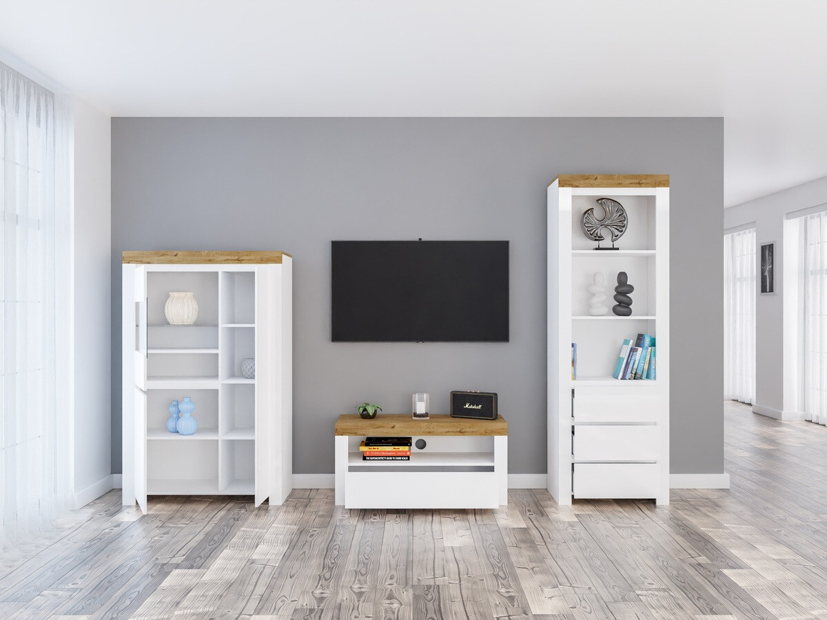 Living room set Sonsoru 146 (White + Glossy white + Wotan Oak)