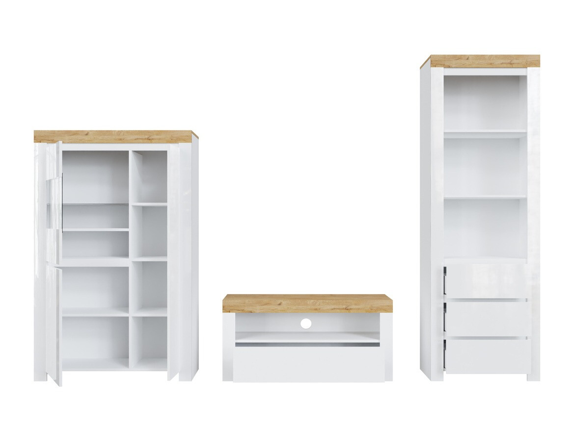 Living room set Sonsoru 146 (White + Glossy white + Wotan Oak)