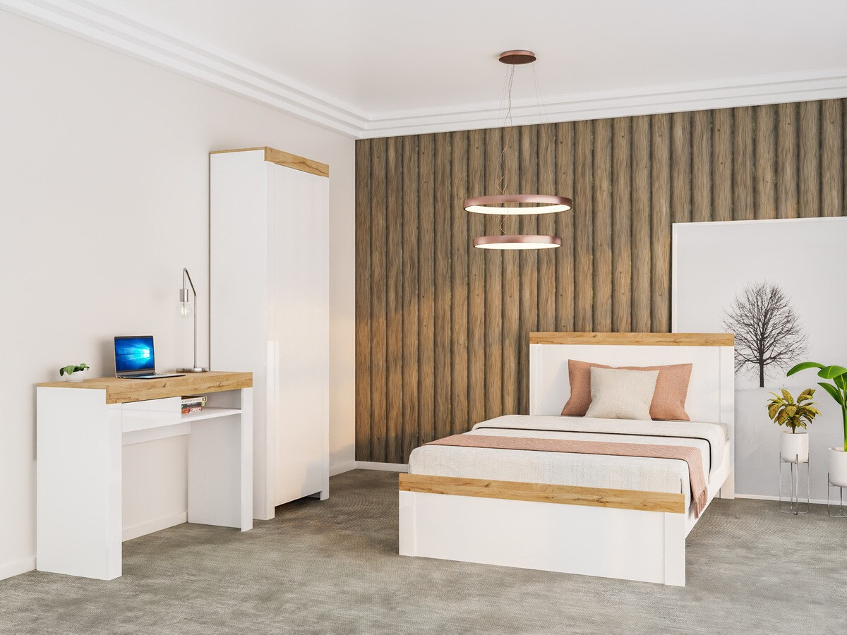 Bed Sonsoru 115 (White + Glossy white + Wotan Oak)