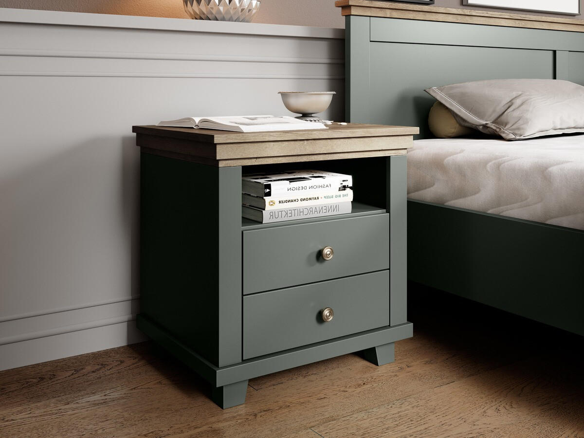 Bedside table Tolnue 117 (Dark green + Lefkas oak)