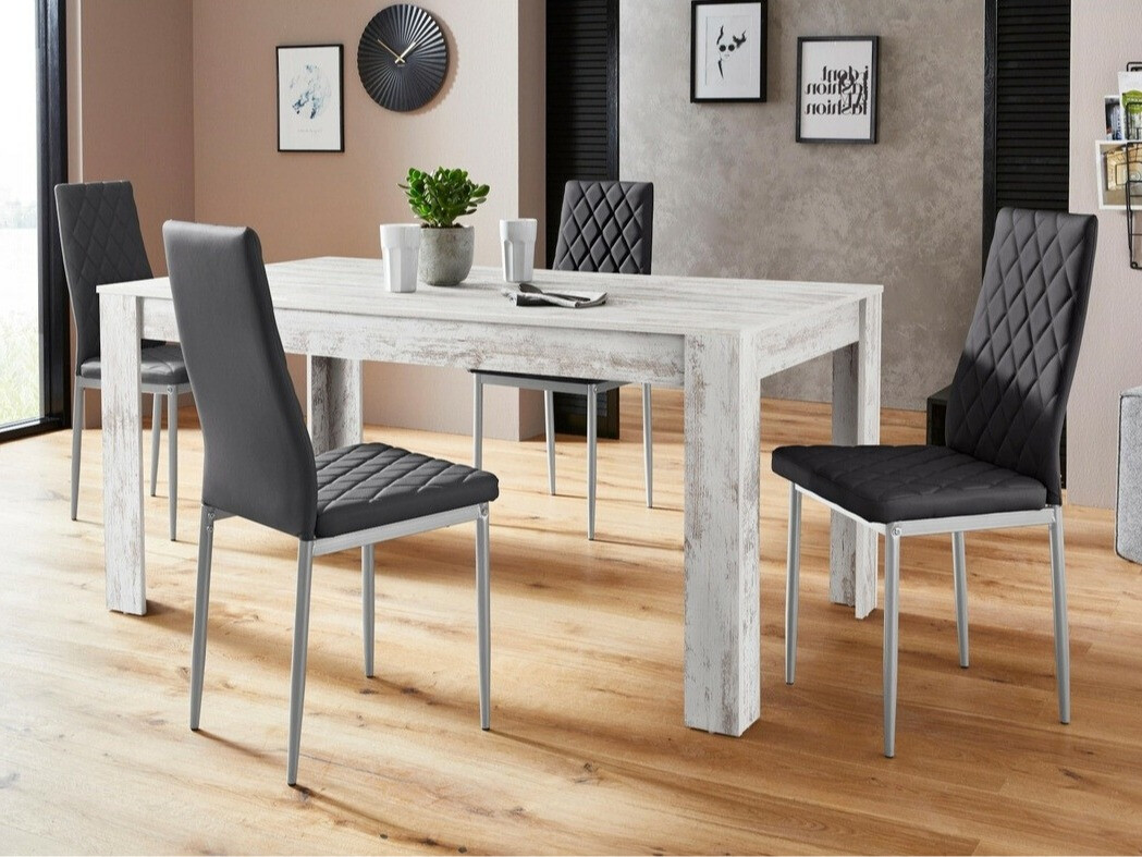 Σετ τραπεζαρίας Denton 602 (Μαύρο + Ασημί)