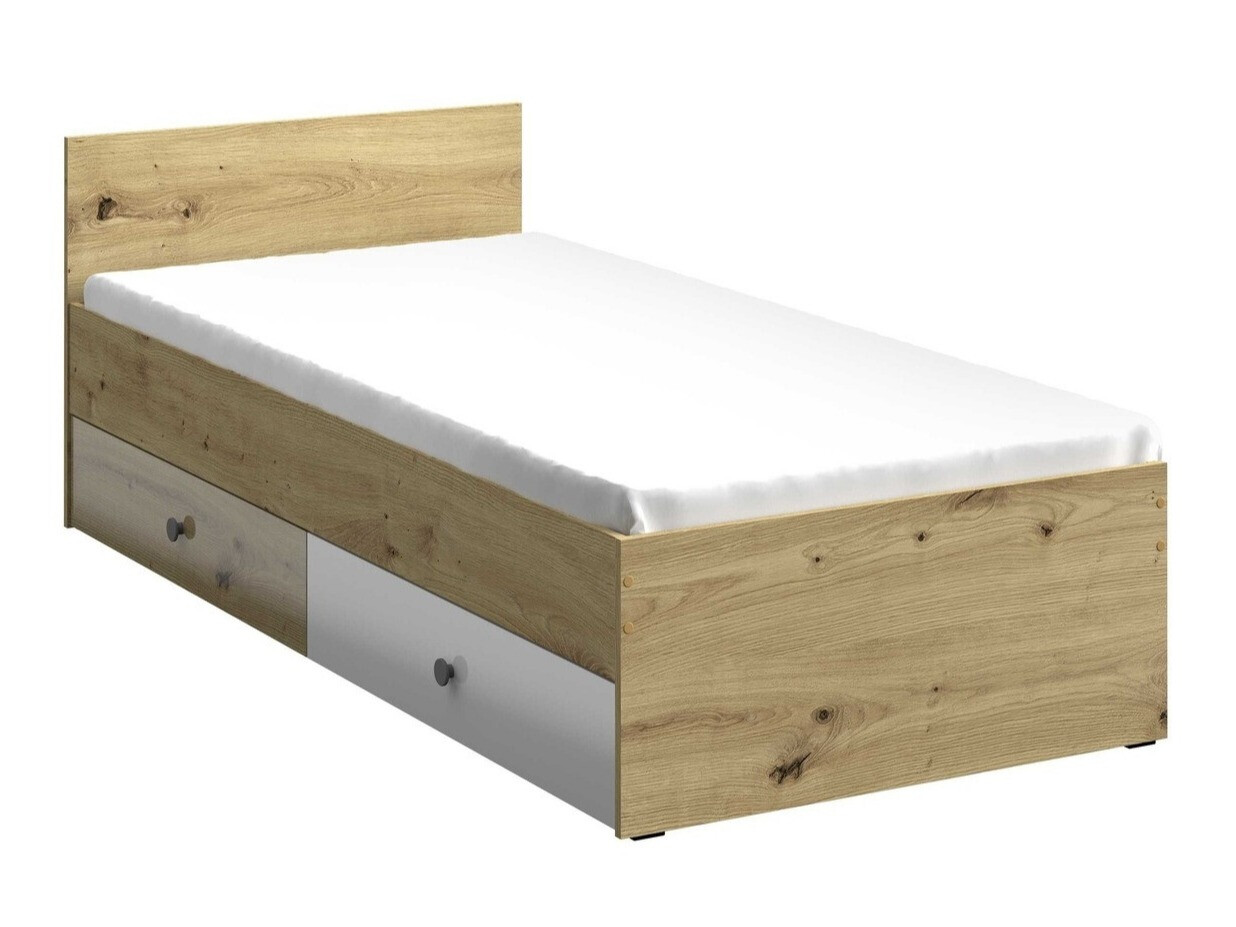 Bed Mirelbu 112 (Artisan oak + Glossy white + Grey)