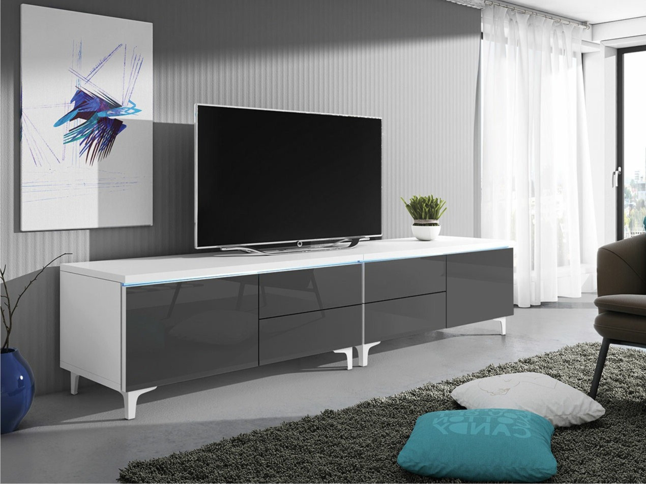TV stand Hortus I (White + Gloss grey)