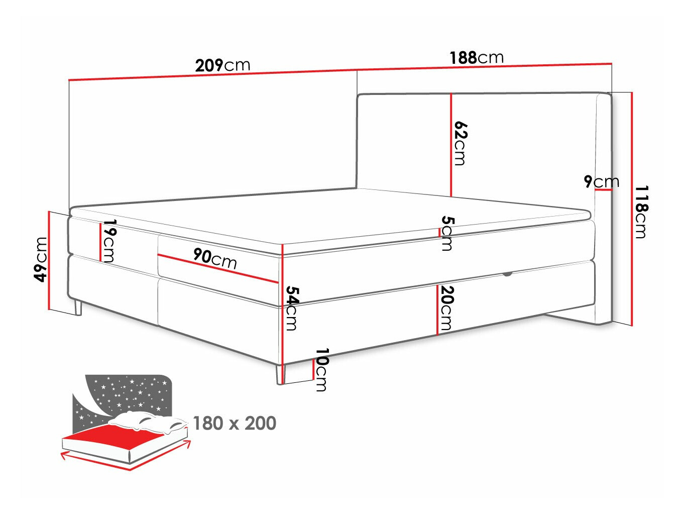 Continental bed ComfiDream Miraara (Poso 05 + Kronos 05)