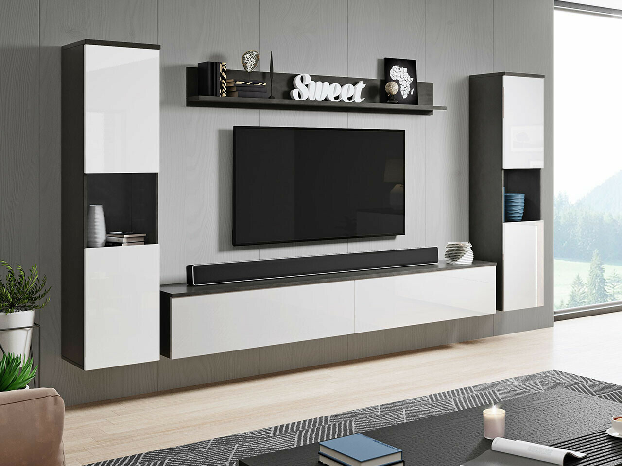 Living room set Sarasota 131 (Dark grey + Glossy white)