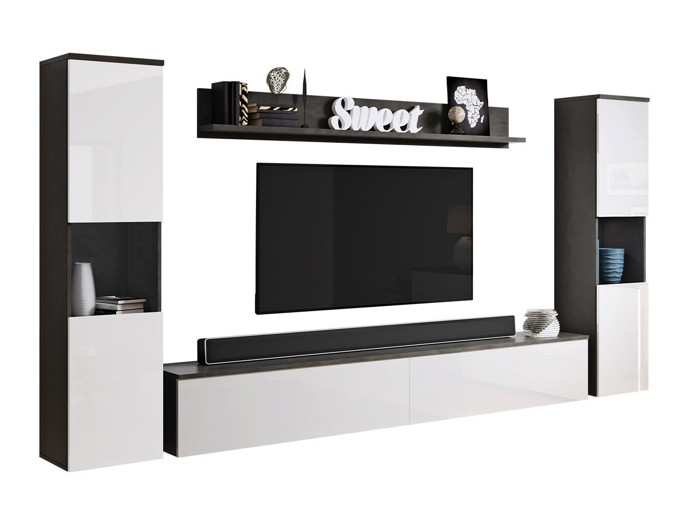 Living room set Sarasota 131 (Dark grey + Glossy white)