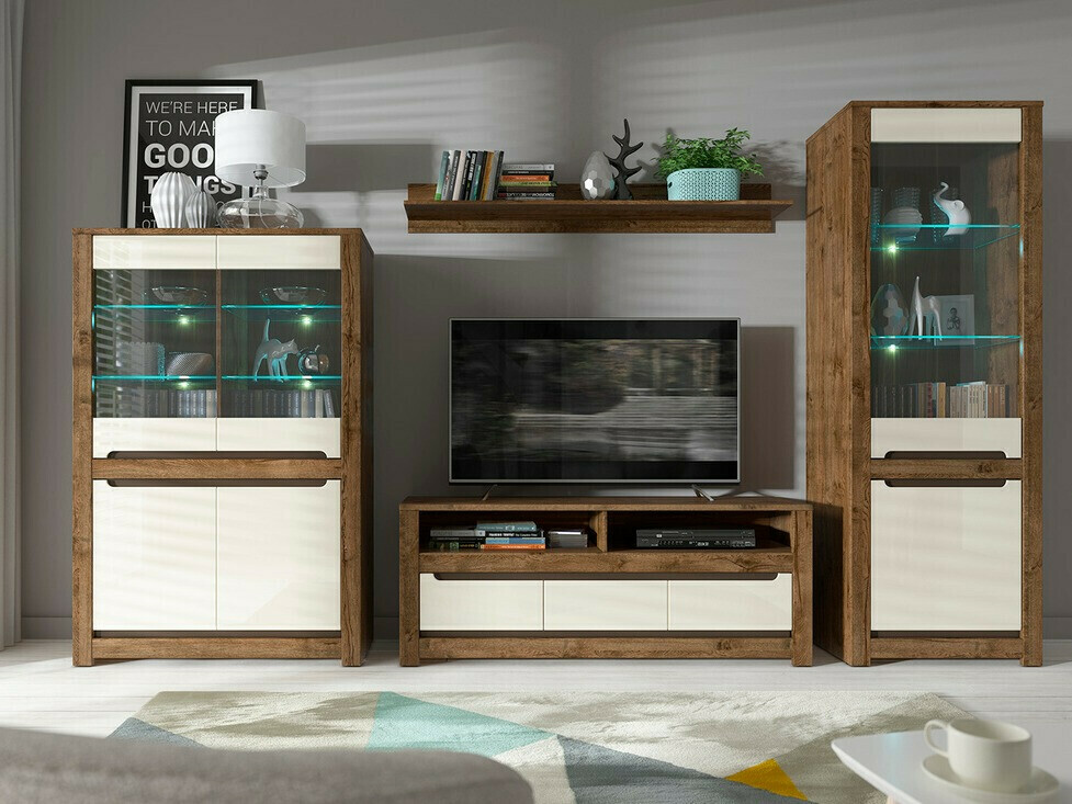 Wardrobe Ophevaru 109 (Glossy cream + April oak)