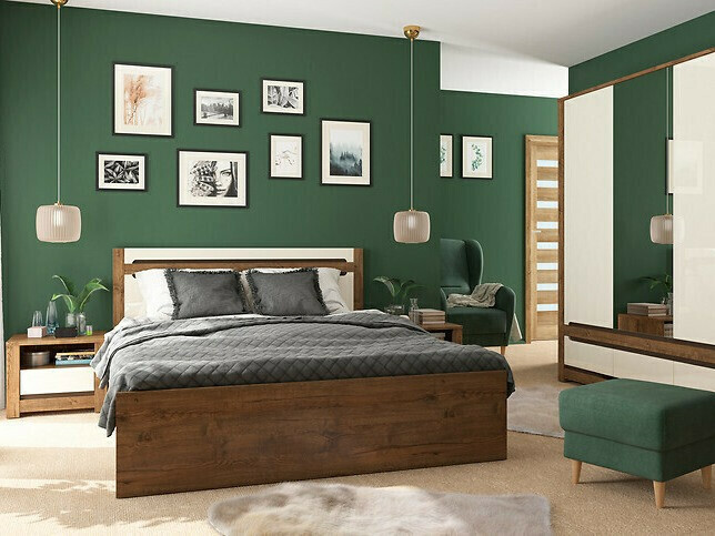 Bed Ophevaru 116 (Glossy cream + April oak)