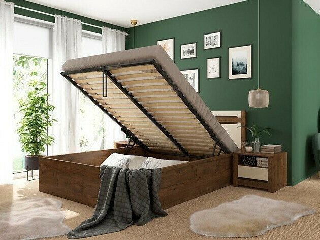 Bed Ophevaru 116 (Glossy cream + April oak)