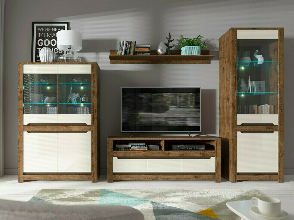 Μπουφέ Ophevaru 102 (Γυαλιστερό κρεμ + April δρυς)