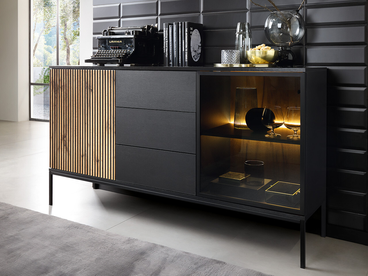 Συρταριέρα Manal (Μαύρο + Δρυς wotan)