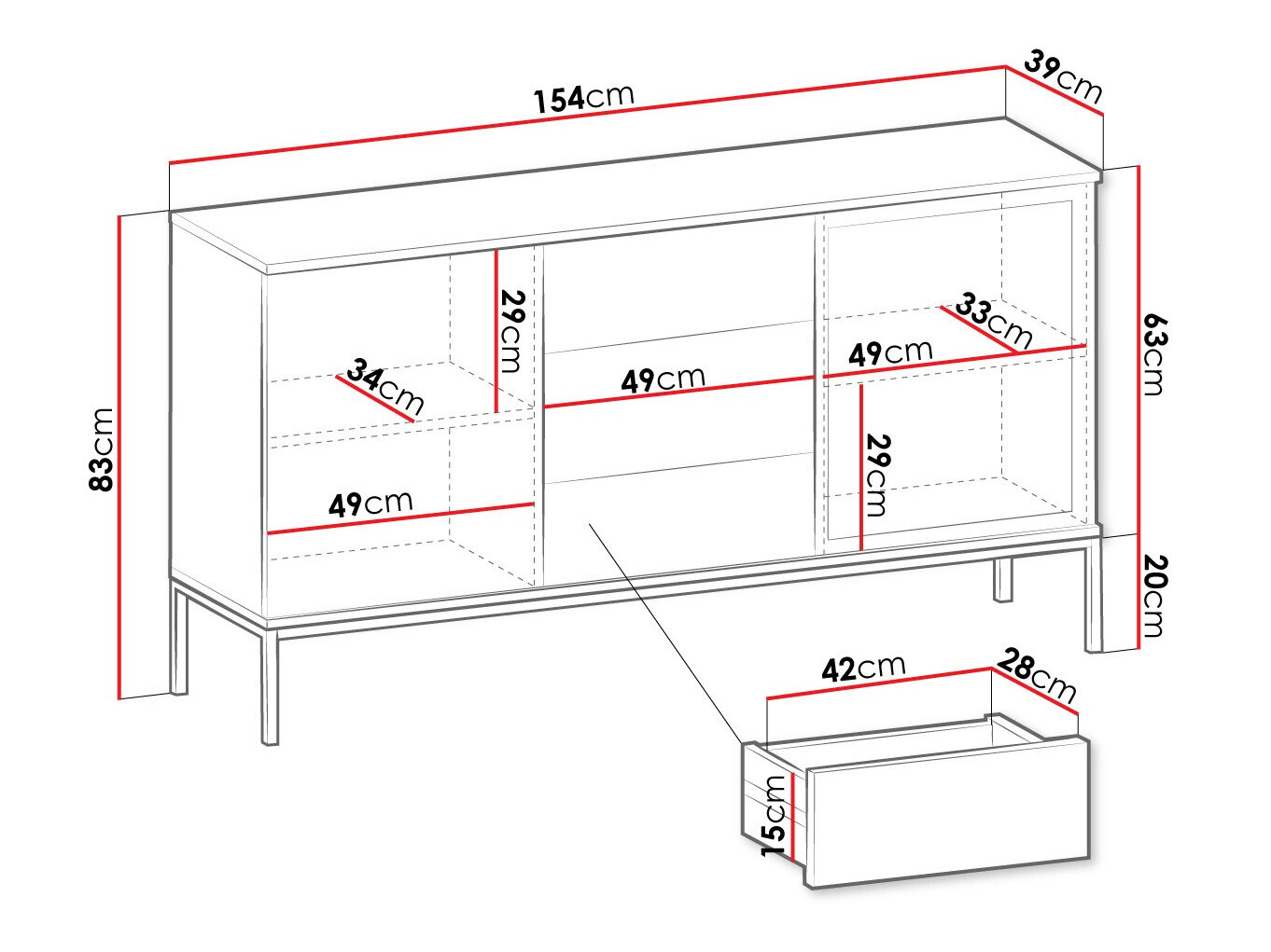 Συρταριέρα Manal (Μαύρο + Δρυς wotan)