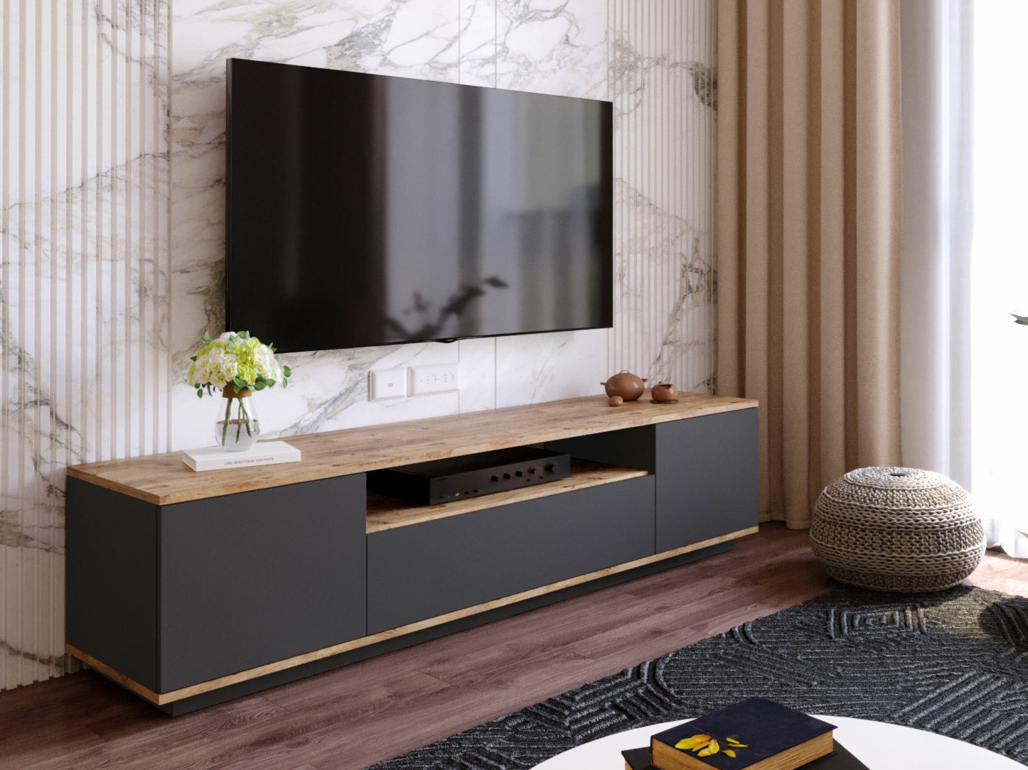 TV stand Kailua 105 (Anthracite + Pine)