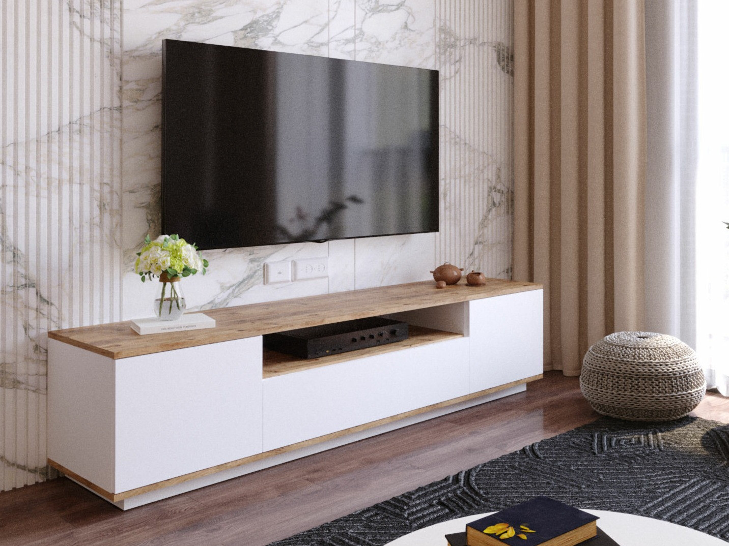 TV stand Kailua 105 (White + Pine)