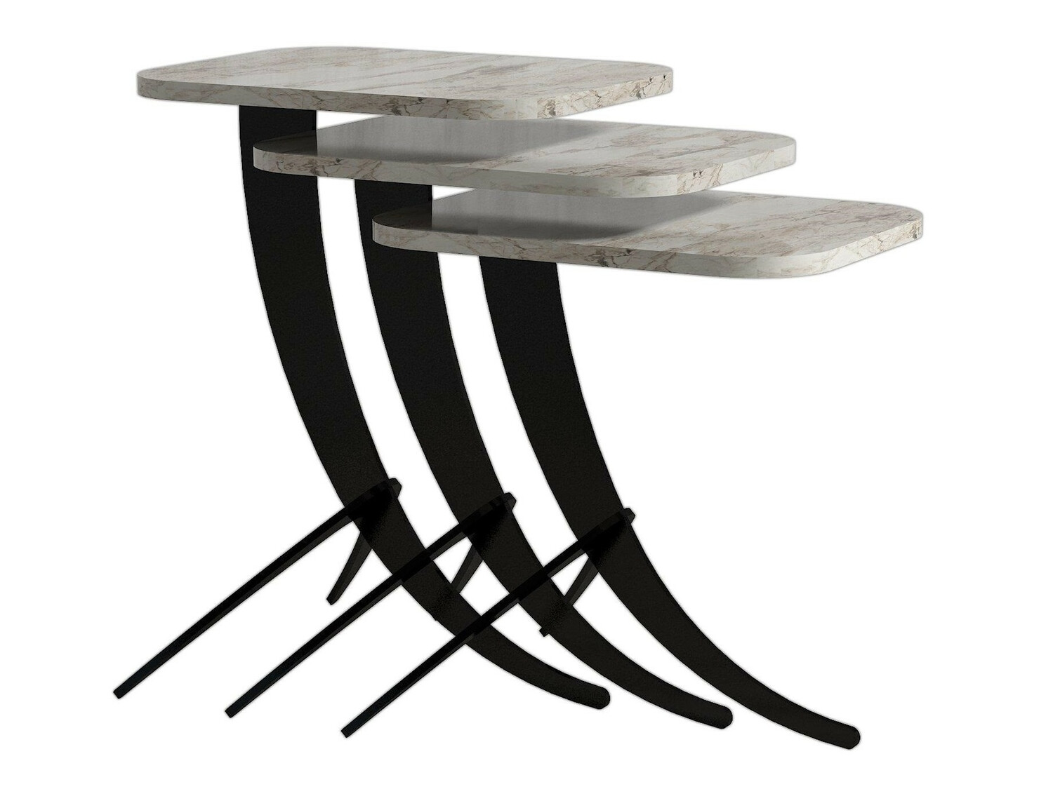 Nest of side tables Kailua 1622 (White marble + Black)