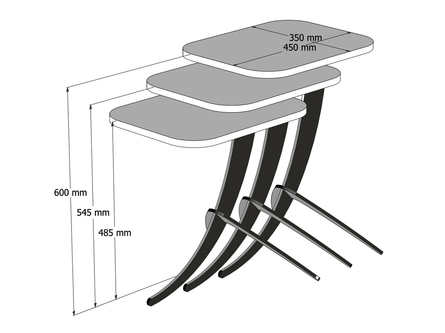 Nest of side tables Kailua 1622 (White marble + Black)