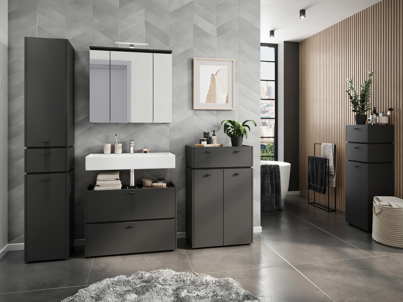 Όρθιο ντουλάπι μπάνιου Larsalu 101 (Γραφίτης)