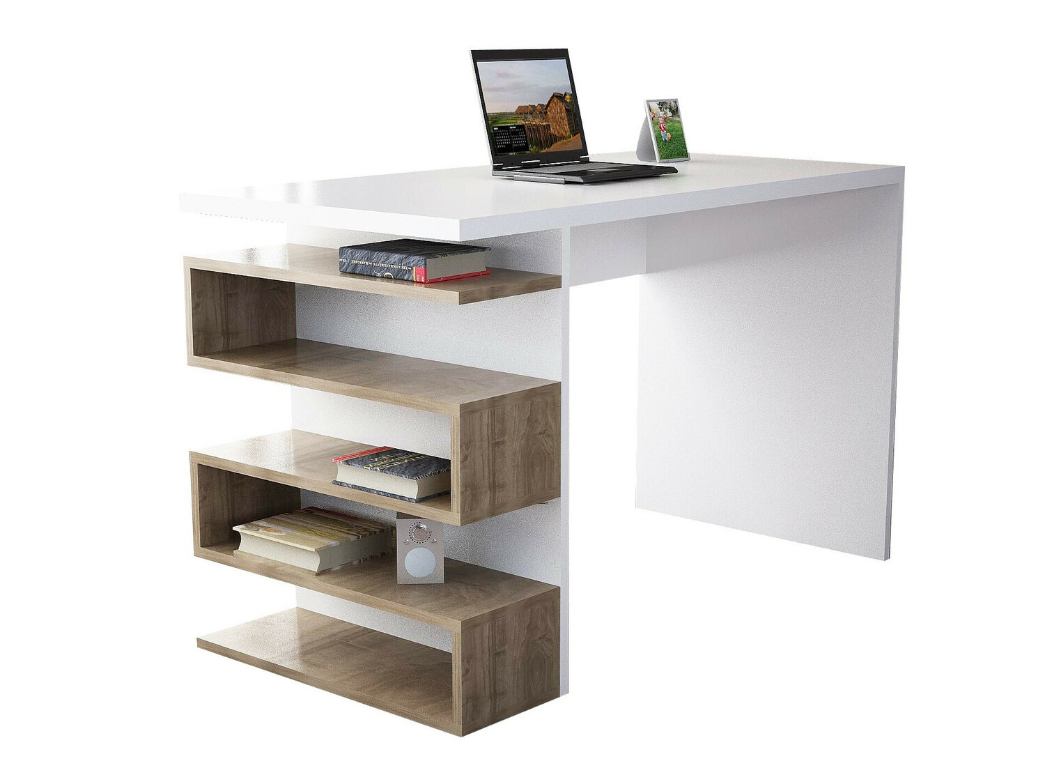 Γραφείο Kailua 586 (Άσπρο + Καρυδί)