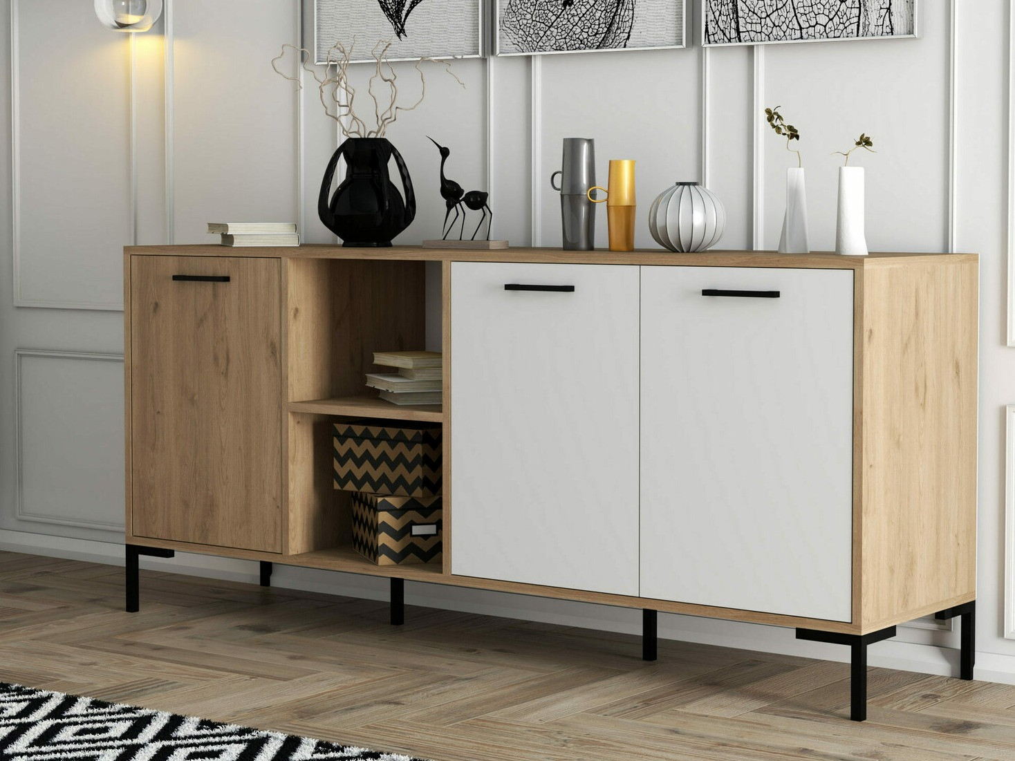 Sideboard Nolcava 101 (White + Oak)