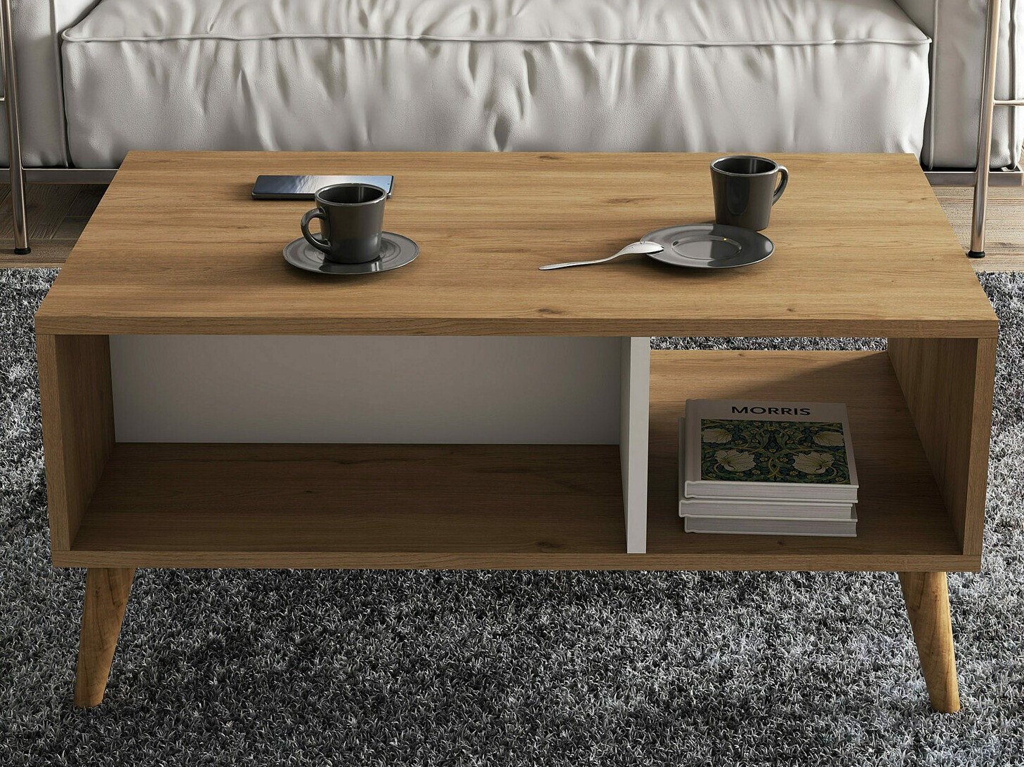 Τραπεζάκι σαλονιού Nolcava 104 (Άσπρο + Δρυς)