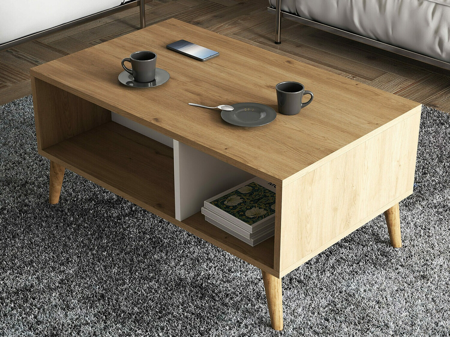 Τραπεζάκι σαλονιού Nolcava 104 (Άσπρο + Δρυς)