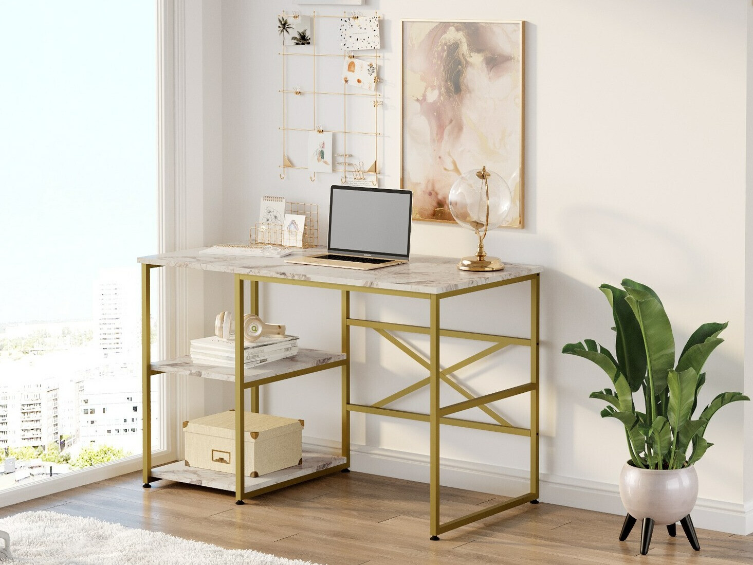 Desk Kailua 668 (Golden + White marble)