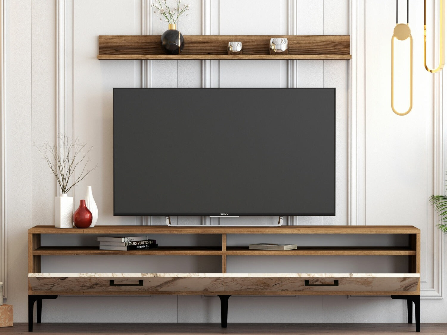 Living room set Kailua 857 (Walnut + White marble)