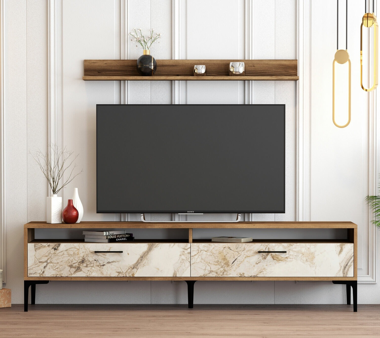 Living room set Kailua 857 (Walnut + White marble)