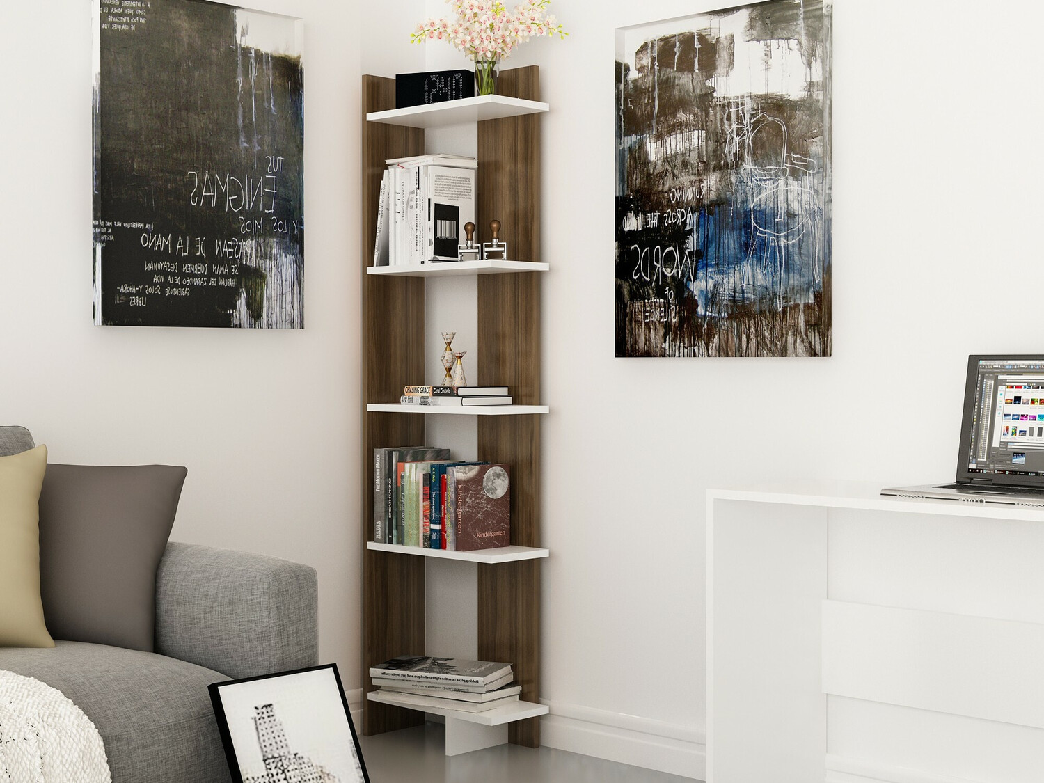 Βιβλιοθήκη Kailua 1074 (Καρυδί + Άσπρο)